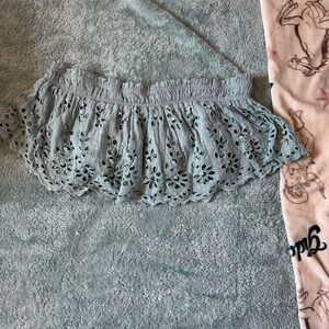 Chic Eyelet Lace Crop Top in Light Blue